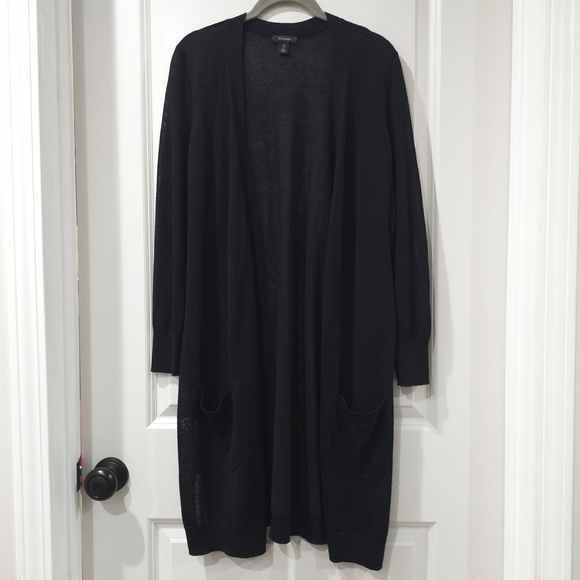 Halogen Nordstrom Slide Slit Black Open Cardigan, Linen Blend, MP, Closet Staple - Picture 13 of 14